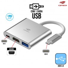 Cabo Hub Adaptador Tipo C x HDMI/Tipo C/USB HU-D10SI C3 Tech